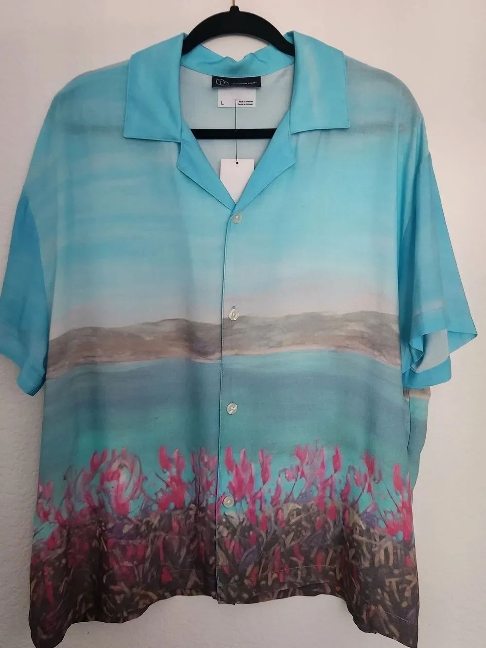 Original Use Mens Woven Resort Short Sleeve Shirt Agua Blue Size Large